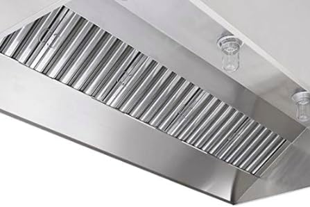 Commercial Kitchen Restaurant Duty Exhaust Hood, Wall Canopy Stainless Steel Exhaust Hood with Baffle Hood Filters, High Temperature Light Fixtures, and 16” Round Exhaust Riser (10" Long Hood)