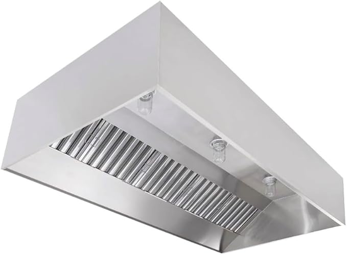 Commercial Kitchen Restaurant Duty Exhaust Hood, Wall Canopy Stainless Steel Exhaust Hood with Baffle Hood Filters, High Temperature Light Fixtures, and 16” Round Exhaust Riser (7' Long Hood)