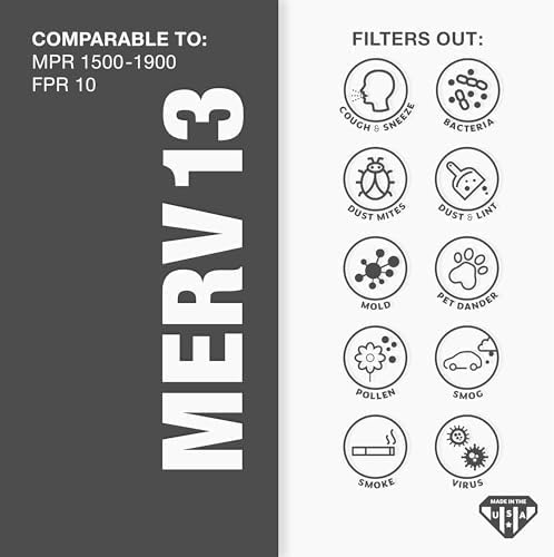 Aerostar 16.375x21.5x1 MERV 13 Air Filter, 6 Ct, ACTUAL SIZE (16.50 x 21.50 x 0.75), HVAC, Air Conditioning & Furnace Filter for Allergies, Dust, Pet Dander & Smoke (MPR 1500 / FPR 10), Made in USA