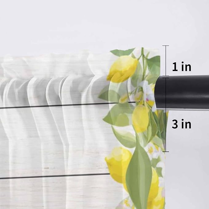 Lemon Dwarfs Sheer Valance Curtains, Gnome Green Leaf Wood Striped Yellow Plaid Light Filtering Kitchen Valances Rod Pocket Voile Curtain Window Treatment for Bedroom/Living Room/Basement 54Wx18L