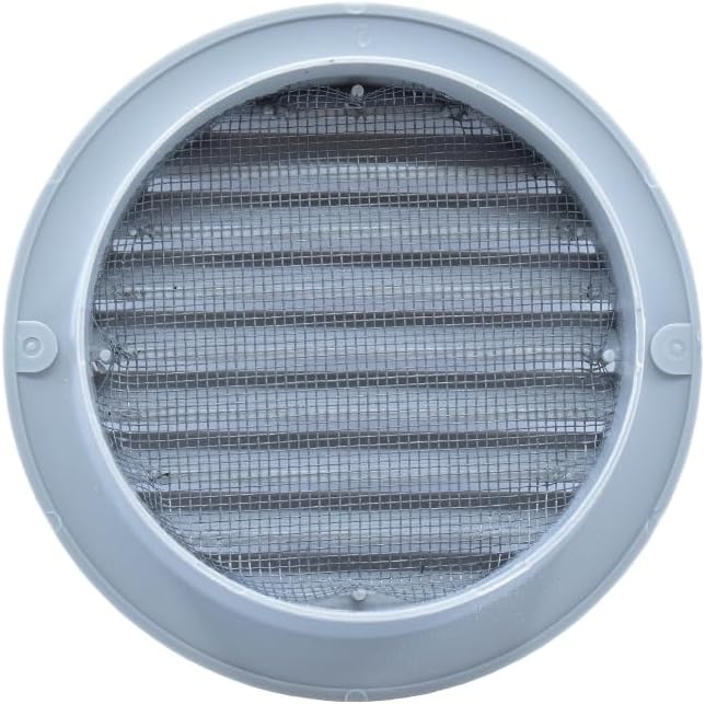 VENTS-US - 4" Round Light Grey Plastic Vent Cover for Air Supply or Exhaust Air Applications - Built-in Insect Screen Mesh and Flange Included - Compatible with a 4 Inch Duct Diameter (4-Pack)