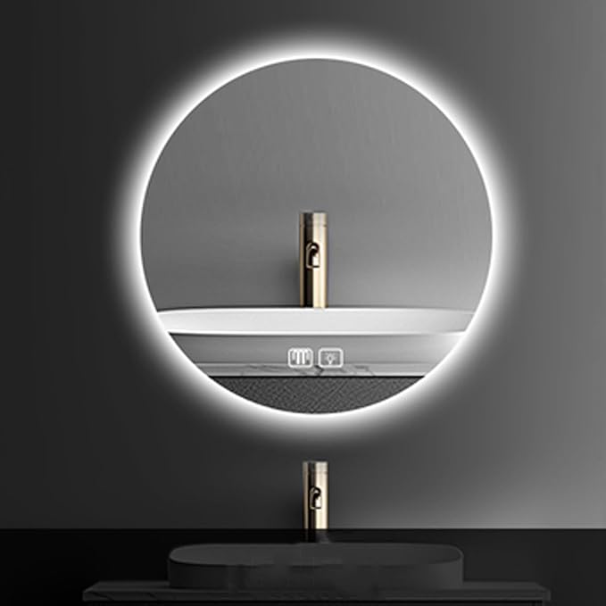 Bathroom Mirror with LED Lights and Touch Sensor, Wall Mounted Mirror with Demister Pad, 3 Colours of Light, Double Touch Button, for Entryway, Bathroom, Vanity(60cm/23.6in)