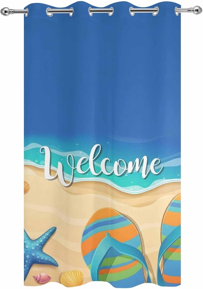 Summer Outdoor Curtains for Patio Beach Slippers Plumeria Waterproof Outside Curtains with Grommet Top Weatherproof Curtain for Cabana Pergola Gazebo, 1 Panel, 54" W x 95" L