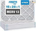 Aerostar 16x28x1 MERV 13 Pleated Air Filter, AC Furnace Air Filter, 6 Pack (Actual Size: 16" x 28" x 3/4")