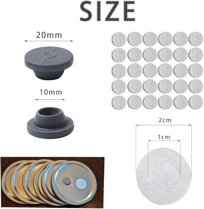 100PCS Self Healing Injection Ports and 120PCS Synthetic Filter Stickers Mushroom Growing Supplies（13mm for Ports &20mm for Stickers ）