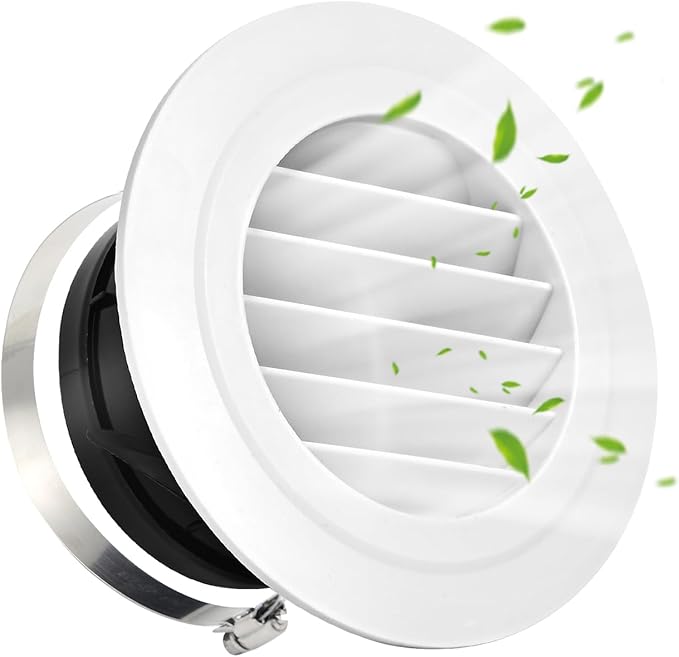 Soffit Vents 4 Inch, Round Exhaust Air Vent Cover with Built-in Fly Screen for Bathroom Kithchen Office Home, White 1P 100mm
