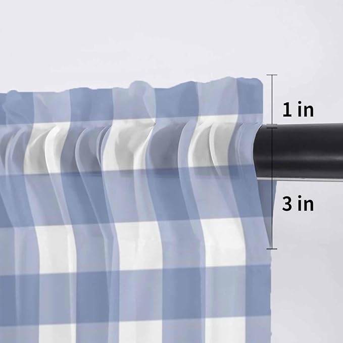 Lemon Sheer Valance Curtains, Summer Fruit Floral Wood Grain Blue Plaid Light Filtering Kitchen Valances Rod Pocket Voile Curtain Window Treatment for Bedroom/Living Room/Basement 54Wx18L
