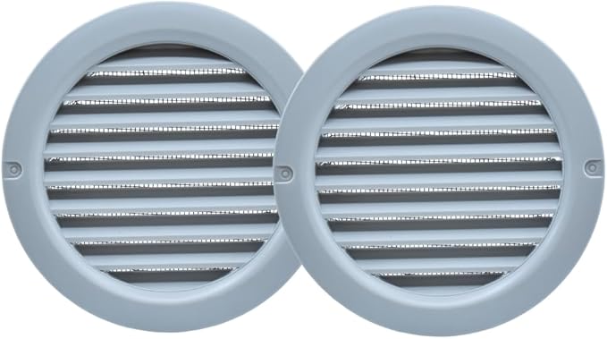 VENTS-US – 5" Round Light Gray Plastic Vent Cover with Built-in Insect Screen Mesh and Flange for Supply or Exhaust Air Applications - Compatible with 5 Inch Diameter Ducts (2-Pack)