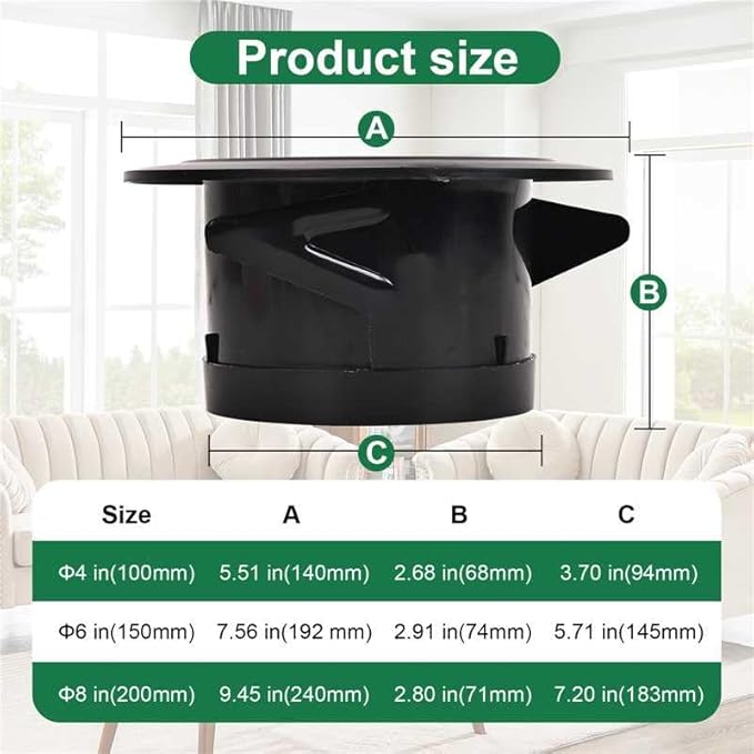 Soffit Vents 8 Inch, Round Exhaust Air Vent Cover with Built-in Fly Screen for Bathroom Kithchen Office Home, Black 1P 200mm