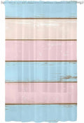 Sheer Curtains 84 Inches Long, Pink Blue Wood Grain Semi Sheer Curtains Light Filtering Window Treatment, Farmhouse Country Shabby Striped Privacy Voile Drapes for Living Room Bedroom 52x84 Inch