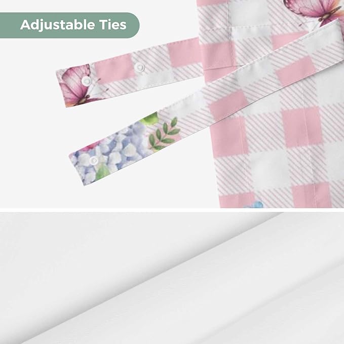 Spring Tie Up Valance Curtains for Windows, Kitchen Curtains Window Shades, Bicycles Leaves Butterfly Flowers Pink Buffalo Plaid Light Filtering Curtain Valances for Bedroom/Bathroom/Cafe 60"x18"