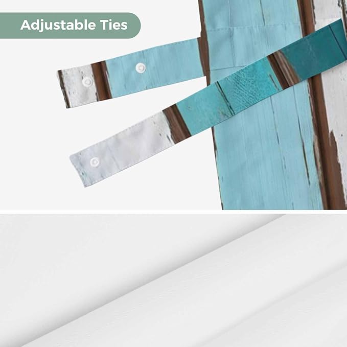 Turquoise Teal Tie Up Valance Curtains for Windows, Kitchen Curtains Window Shades, Farmhouse Retro Ombre Wooden Grain Light Filtering Roman Curtain Valances for Bedroom/Bathroom/Cafe 60"x18"