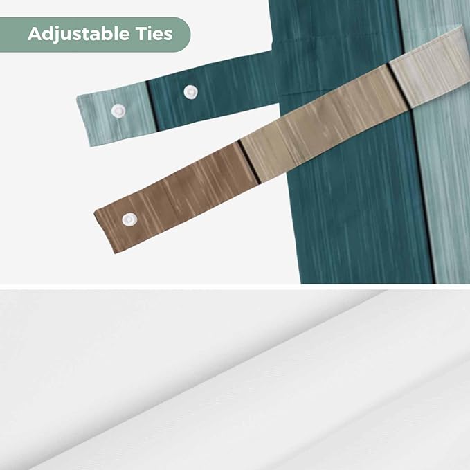 Teal Brown Tie Up Valance Curtains for Windows, Kitchen Curtains Window Shades, Farmhouse Vintage Abstract Wooden Grain Light Filtering Roman Curtain Valances for Bedroom/Bathroom/Cafe 42"x18"