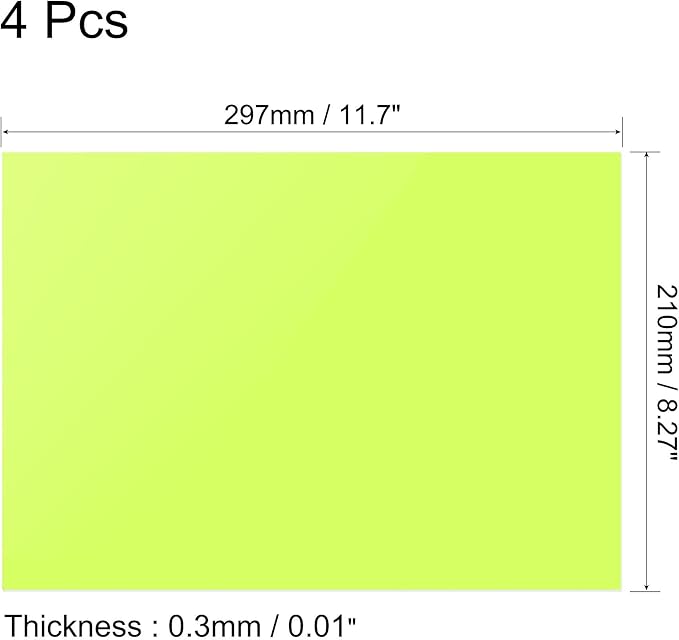 uxcell 4Pcs A4 Gel Light Lighting Filter Overlay Transparent Color Correction Plastic Vinyl PVC Sheets Photography Television Fluorescent Green,0.3mm