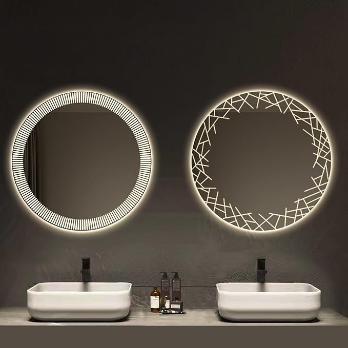 Bathroom Mirror with LED Lights, Wall Mirror with Touch Sensor, Round Mirror with Demister Pad, 3 Light Modes, for Living Room and Bathroom(A,70cm/27.6in)