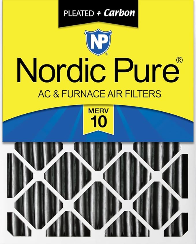 Nordic Pure 20x20x4 (Actual Size: 19 1/2 x 19 1/2 x 3 5/8) Furnace Air Filters MERV 10 Pleated + Carbon 1 Pack
