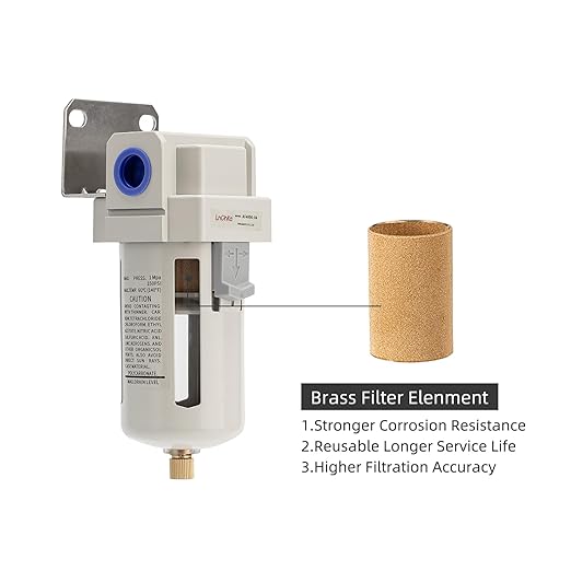 Industrial Air Dryer Filter 1/2”NPT,0-150PSI,Air Compressor Water Separator,Air Compressor Filter AF4000-04,5 Micron Brass Element,Semi-Auto Drain,Poly Bowl