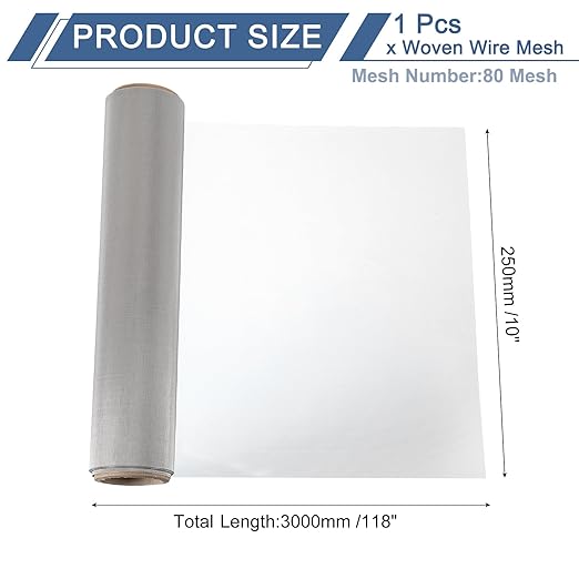uxcell 80 Mesh 118" x 10" Woven Wire Mesh, 316 Stainless Steel Air Vent Filter Screen, Window Screen Mesh for DIY Projects Vents Cover Filtration Animals Fence
