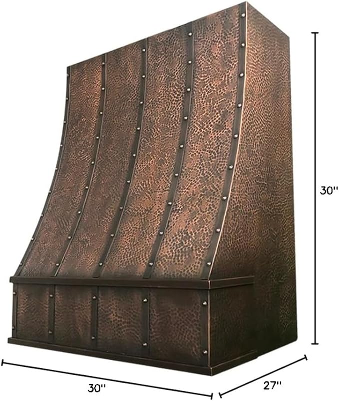 CT Copper Tailor Sloped Copper Vent Hood Island Mount,30'' W,30''H, 610 CFM Exhaust Fan,Stainless Steel Vent,LED Light,Dishwasher-Safe Baffle Filters,VH8TR1