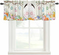 Easter Curtain Valances for Windows, Kitchen Valance Window Treatment, Spring Farmhouse Watercolor Bunny Eggs Wood Grain Light Filtering Block Curtains for Bathroom/Bedroom/Living Room 54'' x 18''