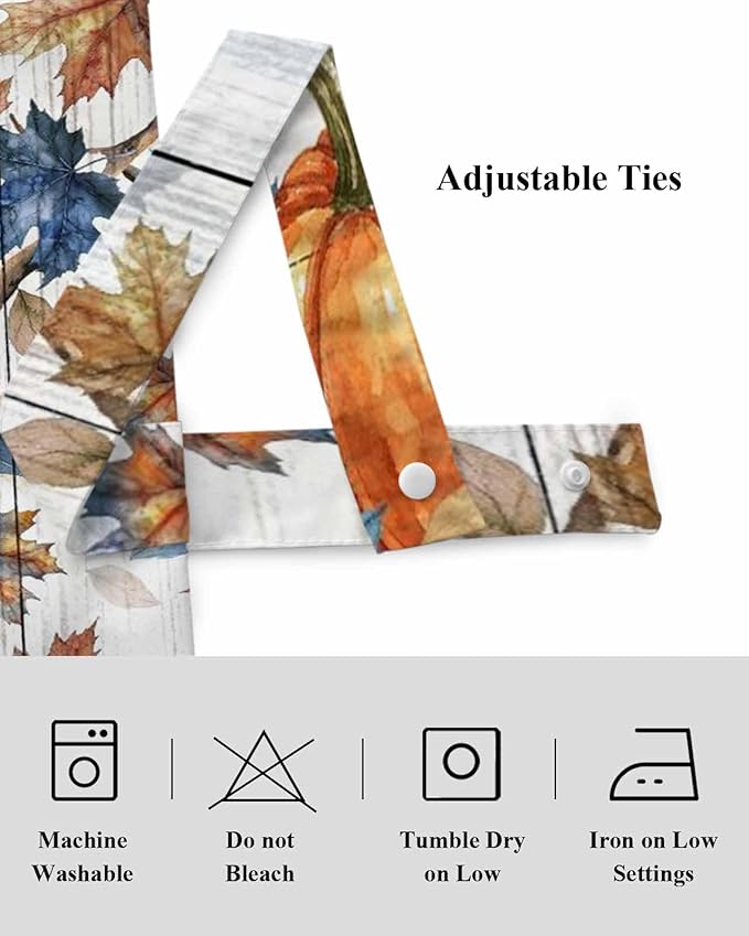 Thanksgiving Pumpkin Tie Up Valance Curtains for Windows, Kitchen Curtains Window Shades, Fall Maple Leaf Daisy Wooden Grain Light Filter Roman Curtain Valances for Bedroom/Bathroom/Cafe 42'' x 18''