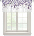 Eucalyptus Leaves Sheer Valance Curtains, Purple Leaves Idyllic Winds Farmhouses Light Filtering Kitchen Valances Rod Pocket Voile Curtain Window Treatment for Bedroom/Living Room/Basement 42Wx18L