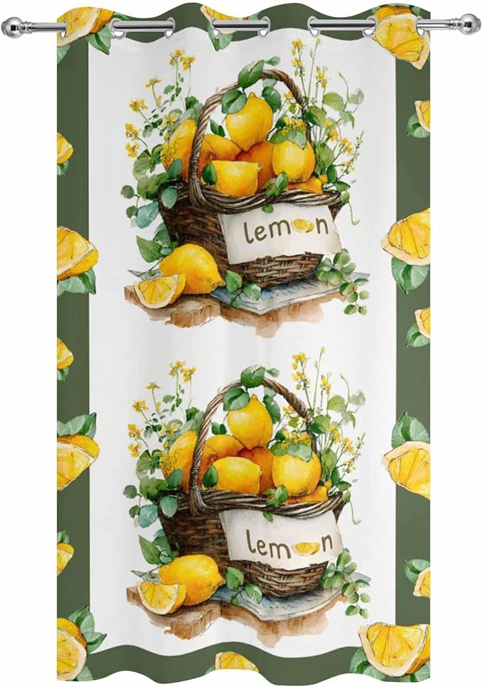 Lemon Outdoor Curtains for Patio Lemons Baskets Summer Tropical Plant Waterproof Outside Curtains with Grommet Top Weatherproof Curtain for Cabana Pergola Gazebo, 1 Panel, 54" W x 84" L
