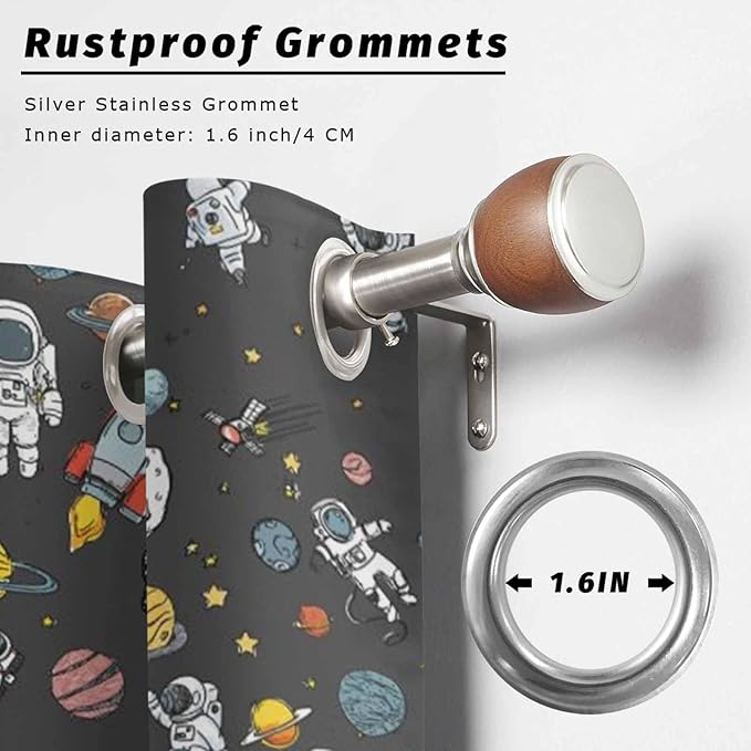 Cartoon Space Outdoor Curtains for Patio Rockets Planets Astronauts Gray Waterproof Outside Curtains with Grommet Top Weatherproof Curtain for Cabana Pergola Gazebo, 2 Pack, 54" W x 95" L