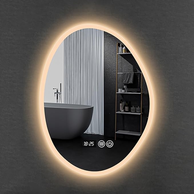 Inner Sand Smart Illuminated LED Bathroom Mirror, Wall Mounted Multifunction Bathroom Vanity Mirror with Dimmable Brightness | Sensor Touch | Demister Pad | Time Temperature(Time+Defog+Dimmable,60x80c