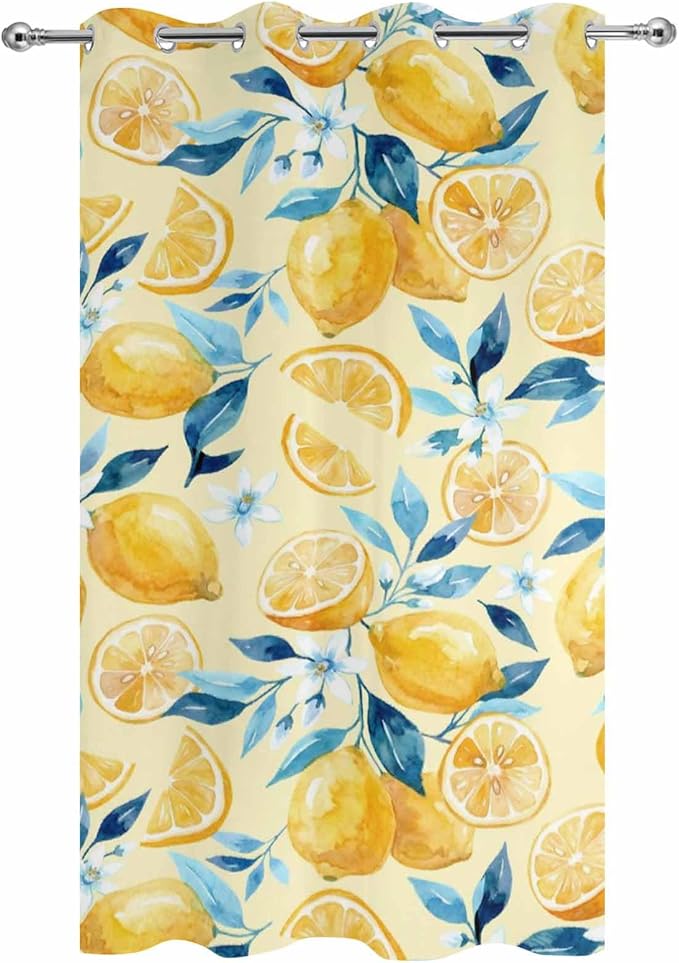 Lemon Outdoor Curtains for Patio Lemon Leaves Summer Plants Begin Waterproof Outside Curtains with Grommet Top Weatherproof Curtain for Cabana Pergola Gazebo, 1 Panel, 54" W x 84" L