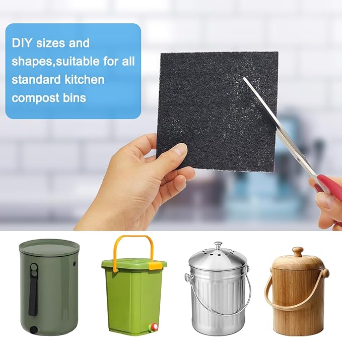 6.7inch & 5inch Charcoal Filters for Kitchen Compost Bucket, Compost Filter for Countertop Bin,Compost Pail Replacement Activated Carbon Charcoal Filters, Round& Rectangle