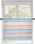 Sheer Curtains 54 Inch Length, Pink Blue Wood Grain Semi Sheer Curtains Light Filtering Window Treatment, Farmhouse Country Shabby Striped Privacy Voile Drapes for Living Room Bedroom 52x54 Inch