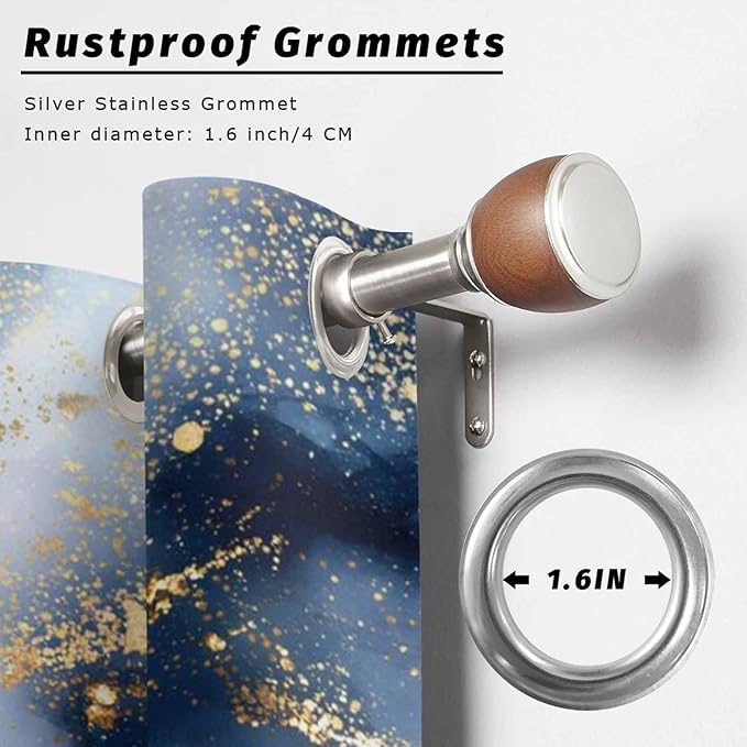 Marble Texture Outdoor Curtains for Patio Abstract Gradient Blue Golden Gorgeous Waterproof Outside Curtains with Grommet Top Weatherproof Curtain for Cabana Pergola Gazebo, 2 Pack, 54" W x 84" L