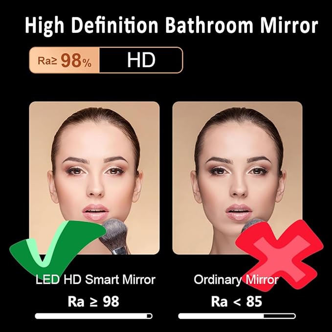Inner Sand Smart Illuminated LED Bathroom Mirror, Wall Mounted Multifunction Bathroom Vanity Mirror with Dimmable Brightness | Sensor Touch | Demister Pad | Time Temperature(Defog+Dimmable,50x70cm)