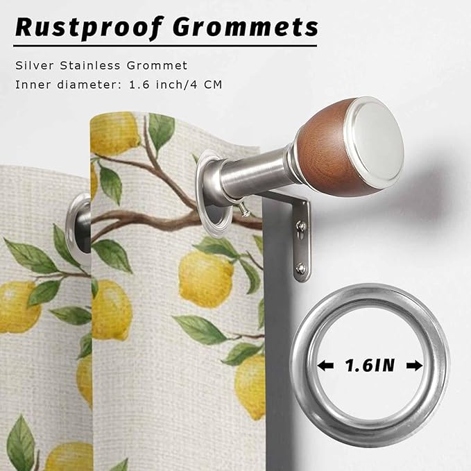 Summer Outdoor Curtains for Patio Lemon Gnome Leaf Linen Texture Waterproof Outside Curtains with Grommet Top Weatherproof Curtain for Cabana Pergola Gazebo, 2 Pack, 54" W x 84" L