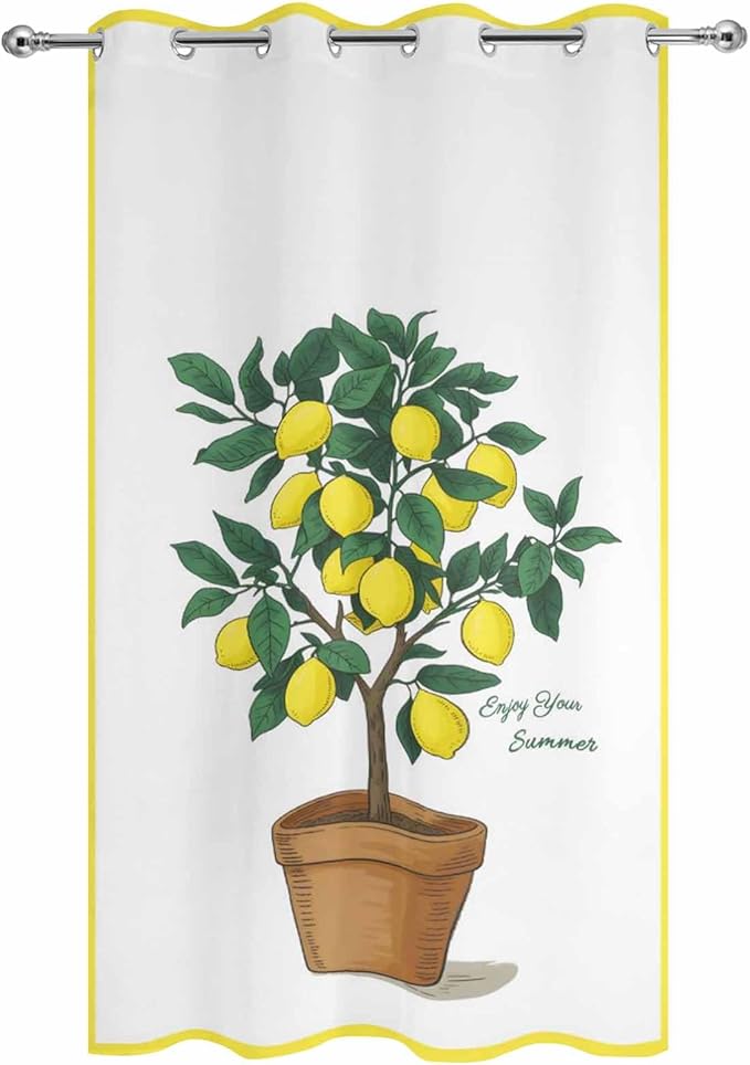 Lemons Outdoor Curtains for Patio Summer Fruit Lemon Tree Waterproof Outside Curtains with Grommet Top Weatherproof Curtain for Cabana Pergola Gazebo, 1 Panel, 54" W x 108" L