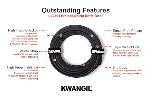 4C 18AWG AMSB Shielded Cable Wire (UL2464) - Highly Flexible Str TC, PVC Ins, OS+TC BRD, PVC JKT for CNC Machine, Stepper Motor, VFD Spindle (Matte Black 100FT)