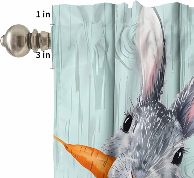 Easter Kitchen Curtain Set, Spring Rabbit Botanical Carrots Green Wooden Grain Window Valance and Tiers 24" Length, Light Filtering Short Curtains Valance for Cafe Bathroom Bedroom 54"x18"