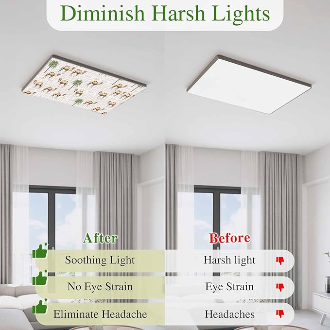 Fluorescent Light Covers for Ceiling Lights Desert Camel Magnetic Light Filters 3 Pack 4x2 ft Bohemian Southwest Date Trees Ceiling Lights Cover for Classroom Office School Home Drop Lamp Decor