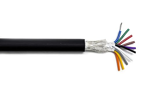 12C 24AWG AMSB Shielded Cable Wire (UL2464) - Highly Flexible Str TC, PVC Ins, OS+TC BRD, PVC JKT for CNC Machine, Stepper Motor, VFD Spindle (Matte Black 25FT)
