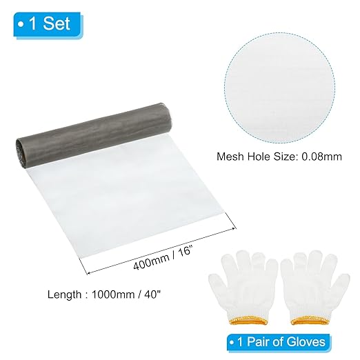 PATIKIL 40" L x 16" W Woven Wire Mesh, 200 Mesh 304 Stainless Steel Air Vent Filter Screen with Gloves for Window Security Vent Cover Filtration Animals Fence