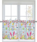 Happy Easter Half Window Curtains 24 Inches Long, Spring Watercolor Bunny Eggs Flower Blue Plaid Window Treatment Curtain Drapes, Short Curtains Tiers for Kitchen Over Sink, 27.5"x24", 2 Panels