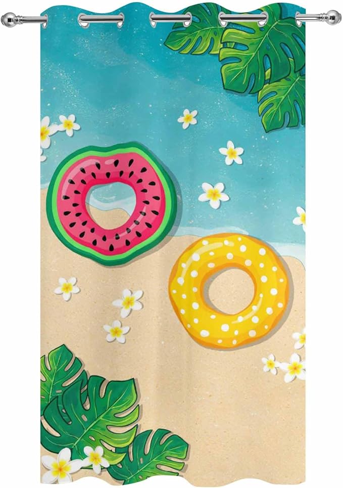 Summer Outdoor Curtains for Patio Plumeria Swimming Circles Ocean Beach Waterproof Outside Curtains with Grommet Top Weatherproof Curtain for Cabana Pergola Gazebo, 1 Panel, 54" W x 84" L