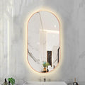 Oval LED Illuminated Bathroom Mirror, Wall-mounted Vanity Makeup Mirror with Demister Pad, 3 Dimmable Color Temperatures & Touch Control, Metal Frame Anti-Fog Lighted Wall Mirror ( Color : Rose Gold F