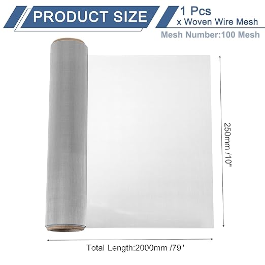 uxcell 100 Mesh 79" x 10" Woven Wire Mesh, 316 Stainless Steel Air Vent Filter Screen, Window Screen Mesh for DIY Projects Vents Cover Filtration Animals Fence