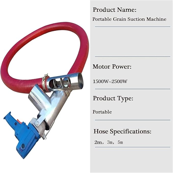 Portable Red Grain Suction Pump - Low Noise 5m Auger Conveyor for Cement, Grain, Fertilizer, and Gravel