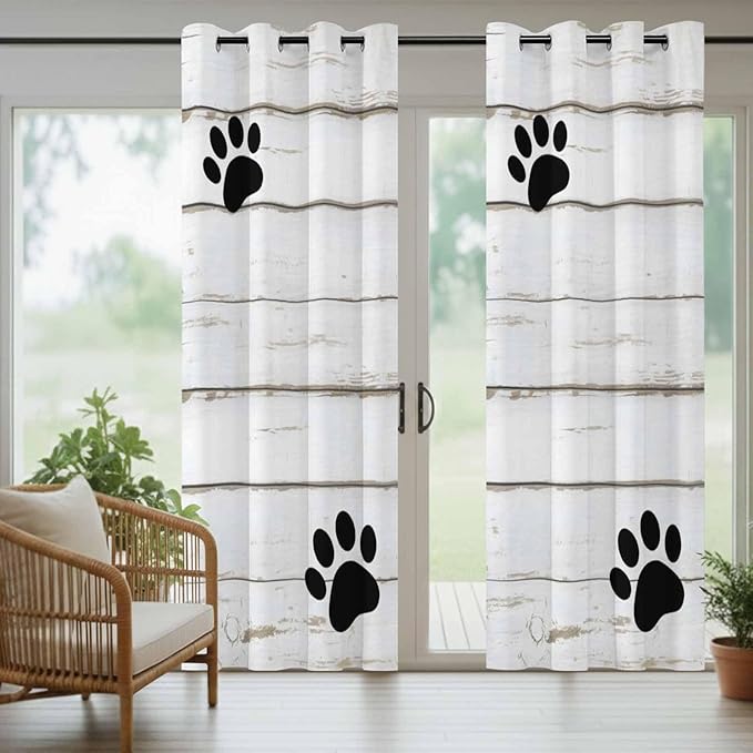 Wood Grain Outdoor Curtains for Patio Claws Animals Wooden White Waterproof Outside Curtains with Grommet Top Weatherproof Curtain for Cabana Pergola Gazebo, 2 Pack, 54" W x 84" L
