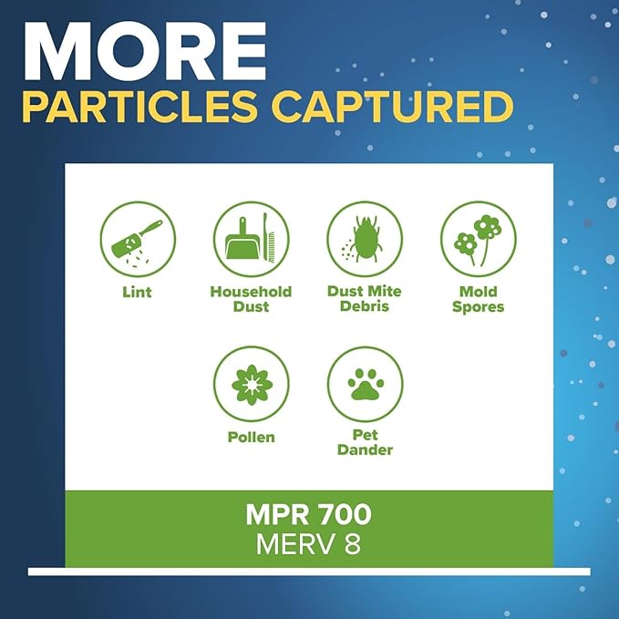 Filtrete 18x20x1 AC Furnace Air Filter, MPR 700, MERV 8, Tough on Pollen, Easy on Airflow, 3-Month Pleated 1-Inch Electrostatic Air Cleaning Filter, 4-Pack (Actual Size 17.81 x 19.81 x 0.81 in)