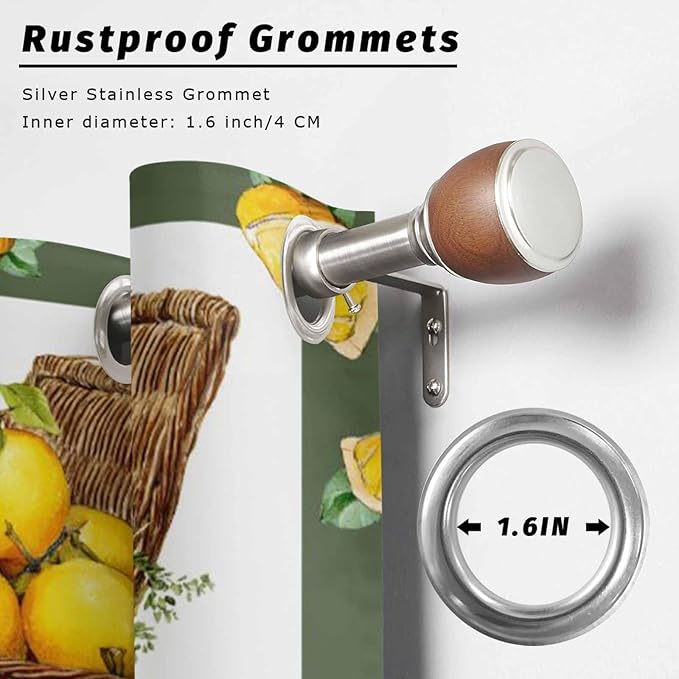 Lemon Outdoor Curtains for Patio Lemons in Baskets Summer Tropical Plants Green Waterproof Outside Curtains with Grommet Top Weatherproof Curtain for Cabana Pergola Gazebo, 2 Pack, 54" W x 95" L