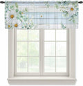 Daisy Eucalyptus Leaves Sheer Valance Curtains, Blue Wood Grain Spring Countryside Light Filtering Kitchen Valances Rod Pocket Voile Curtain Window Treatment for Bedroom/Living Room/Basement 42Wx12L